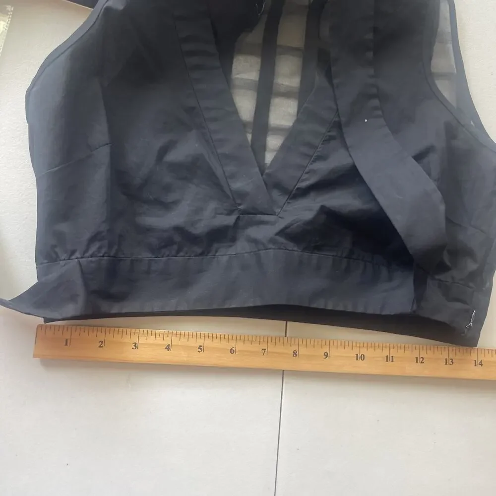 DEREK LAM Black Sheer Back Crop Top Sz 8 S/M Silk Cotton Belted City Fancy NEW